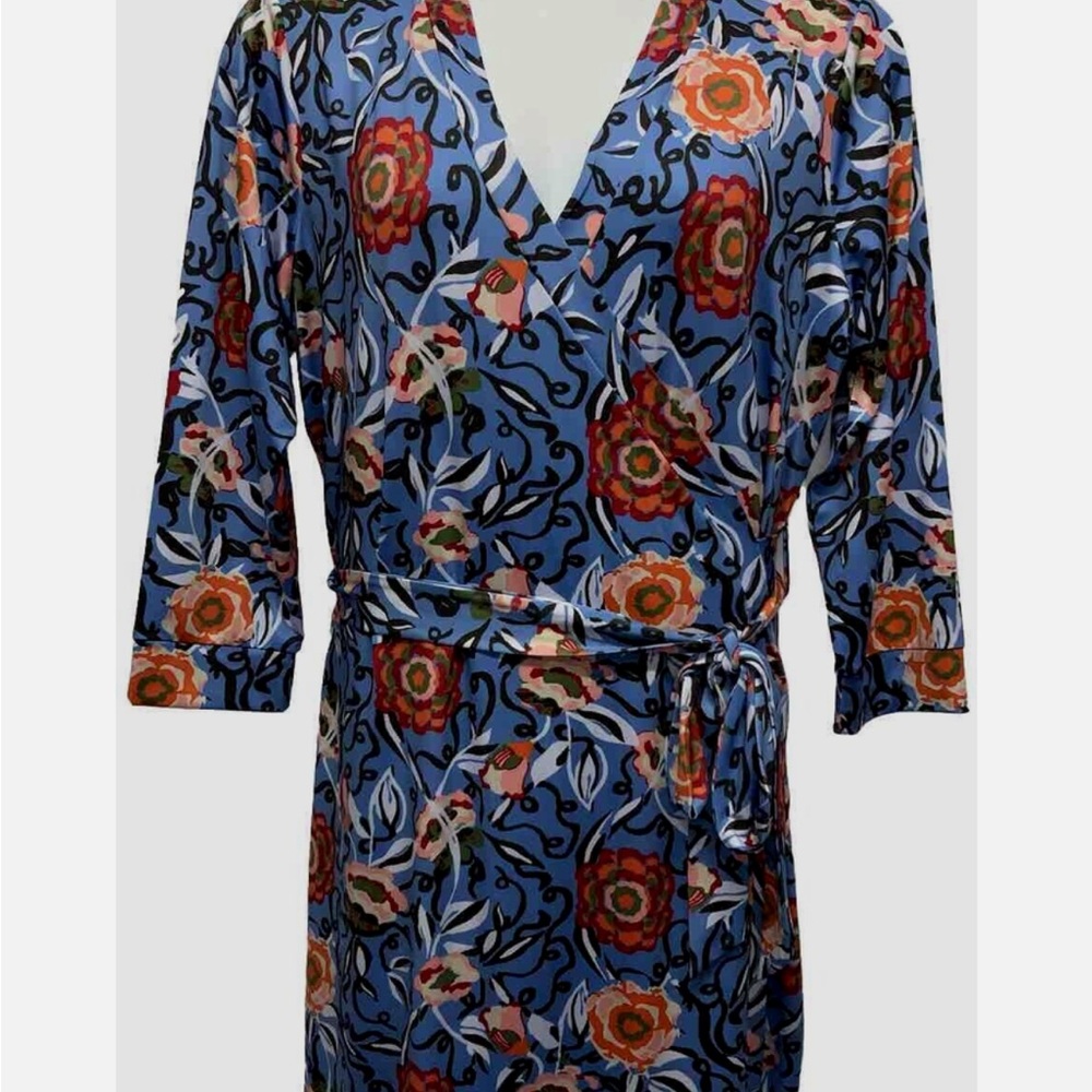 Floral Wrap Dress with Blue and Red Pattern Medium